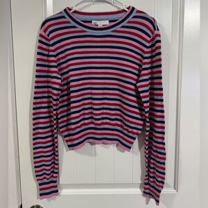 Spiritual Gangster Pink Red Striped Cropped Sweater Medium Lightweight Knit